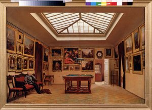 Em um salão de bilhar. Pintura de Alexander Ivanovich Morozov (1835-1904), óleo sobre tela