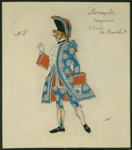 Figurino para a peça The Masquerade de M. Lermontov, 1917 de Aleksandr Jakovlevic Golovin