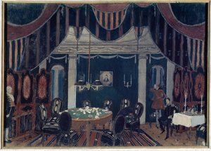 Decor preparatoire pour la piece de theatre ""La mascarade"" de Mikhail Lermontov (1814-1841) (cenário para a peça de teatro The Masquerade de Mikhail Lermontov) - Peinture de Alexander Yakovlevich Golovin (Alexandre Golovine) (1863-1930), tempera sur de Aleksandr Jakovlevic Golovin