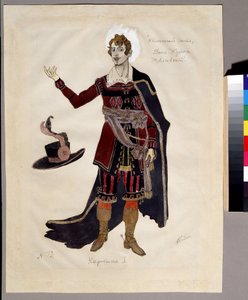 Figurinos para a ópera ""Le guest de pierre"" de Alexandre Dargomyjski (1813-1869) (Figurinista para a ópera The Stone Guest de A.Dargomyzhsky). Obra de Alexander Yakovlevich Golovin (Alexander Golovin) (1863-1930); Aquarela, guache e e de Aleksandr Jakovlevic Golovin