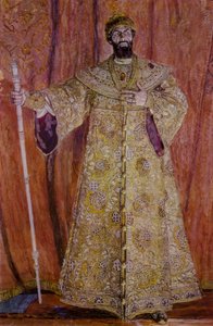 O cantor de ópera russo Feodor Chaliapin no papel principal da ópera do Modesto Mussorgsky Boris Godunov