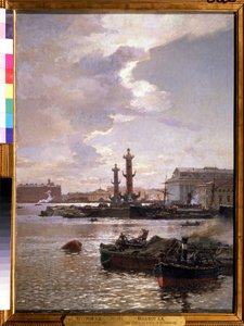 O mercado de ações em São Petersburgo. Pintura de Alexander Karlovich Beggrov (1841-1914). Óleo sobre tela, 80 x 58 cm
