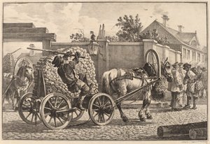Porteiro russo carregando madeira em um carrinho de Aleksandr Osipovich Orlovskii