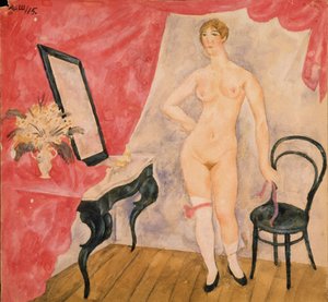 Mulher com espelho. Pintura de Alexander Vasilyevich Shevchenko (1883-1948), óleo sobre tela