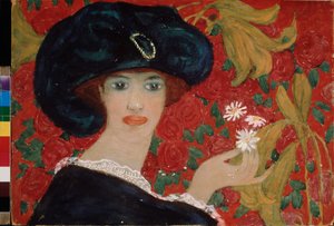 La dame aux camelias. Oeuvre de Alexander Vasilyevich Shevchenko (Alexandre Chevtchenko) (1883-1948), aquarelle et gouache sur carton