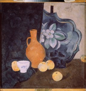 Nature morte avec un vase jaune et un bol blanc (Natureza morta com um jarro amarelo e uma tigela branca) - Oeuvre de Alexander Vasilyevich Shevchenko (Alexandre Chevtchenko) (1883-1948), huile sur carton - Art russe