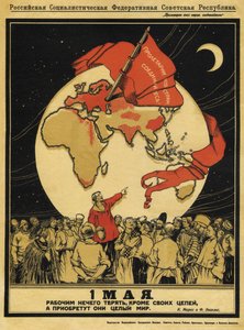 No dia 1 de Maio. Os trabalhadores não têm nada a perder, mas têm o mundo inteiro para ganhar - Apsit, Alexander Petrovich (1880-1944) - 1919 - Litografia a cores - 95x71 - Biblioteca Estadual Russa, Moscovo
