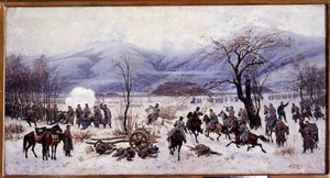 Guerra Russo-Turca (1877-1878): A Quarta Batalha de Shipka Pass na Bulgária, 5-9 de Janeiro de 1878. Pintura de Alexei Danilovich Kivshenko (1851-1895)