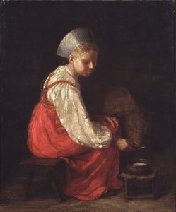 Uma camponesa com um bezerro, 1829 de Aleksei Gavrilovich Venetsianov