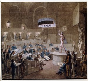 Aulas baseadas em modelos vivos na Academy of Arts (Model Class at Academy of Arts). Obra de Alexei (Alexis) Gavrilovich Venetsianov (1780-1847), aquarela sobre papel de Aleksei Gavrilovich Venetsianov