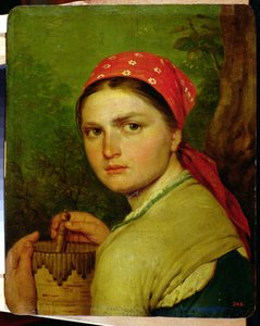 Menina, com, um, bir-bark, jarro, c.1824