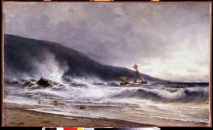 Surf em Cap Martin (França) Pintura por Alexei Petrovich Bogolyubov (Bogoliubov ou Bogolioubov) (1824-1896) Óleo sobre tela de Aleksei Petrovich Bogolyubov