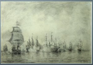 Primeira batalha naval. Naum Senyavin, 1865-1866 de Aleksei Petrovich Bogolyubov