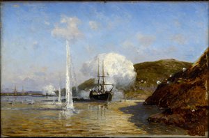 Guerre russo-turque de 1877-1878 - A Ação de Nikolai Skrydlov (1844-1918) no Danúbio par Alexei Petrovich Bogolyubov (Bogoliubov ou Bogolioubov) (1824-1896). de Aleksei Petrovich Bogolyubov