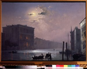 O Grande Canal em Veneza (Itália). Pintura de Alexei Petrovich Bogolyubov (Bogoliubov ou Bogolioubov) (1824-1896). Óleo sobre tela, depois de 1854, 63,8 x 90,5 cm, arte russa. Museu estatal V.Tropinin, Moscovo. de Aleksei Petrovich Bogolyubov