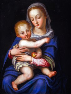 Madona e Menino (óleo sobre cobre prateado) de Alessandro Allori