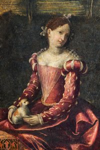 Retrato de uma nobre, detalhe da Pequena Sala das Damas Nobres (óleo sobre tela colado nas paredes) de Alessandro Bonvicino Moretto