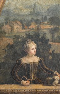 Retrato de uma nobre mulher, detalhe da Pequena Sala das Nobres Senhoras (óleo sobre tela colado nas paredes)