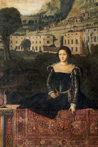 Retrato de uma nobre, detalhe da Pequena Sala das Damas Nobres (óleo sobre tela colado nas paredes) de Alessandro Bonvicino Moretto