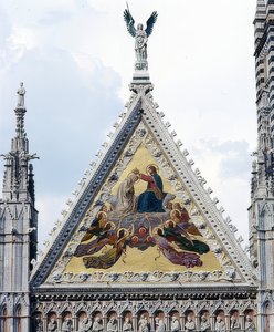 Catedral de Siena (Cattedrale di Santa Maria Assunta). 1215-1263. Detalhe: mosaico com a coroação de Maria. 1878