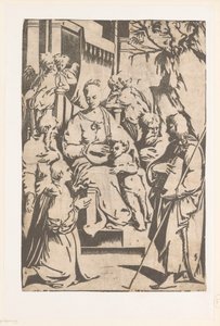 Maria com criança rodeada de santos de Alessandro Gandini