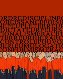 Alegoria do peso da ditadura, repressão, disciplina sobre o homem, multidão esmagada pelo poder e medo de tiranos - Ilustração 2014 de Alessandro Lonati