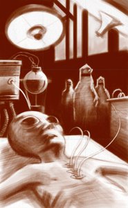 Criatura Fantástica: um extraterrestre submetido a testes laboratoriais. Ilustração de Alesandro Lonati. 2010 de Alessandro Lonati
