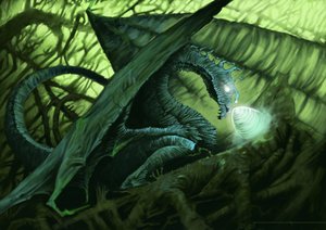 Fantástica criatura: um dragão protegendo o seu ovo. Ilustração de Alesandro Lonati. 2010 de Alessandro Lonati