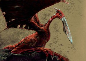 Fantásticos monstros e criaturas, criptozoologia: representação de um kongamato, uma criatura volátil semelhante a um pterossauro que se diz ter sido vista nos pântanos de Jiundu do distrito de Mwinilunga na Zâmbia Ocidental - Desenho de Alessandro Lonati, de Alessandro Lonati