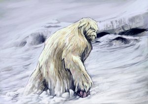 Monstros e criaturas fantásticas, criptozoologia: representação de um yeti ou "abominável boneco de neve" antropomórfico do folclore da região dos Himalaias (Yeti ou Abominável Boneco de Neve é um símio críptico dito habitar a região dos Himalaias de Ne