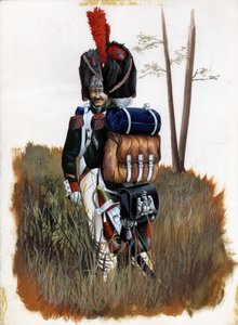 Primeiro Império (1804-1814 e 1815): Soldados granadeiros da Guarda Real da Grande Armee Napoleónica em Itália. Desenho de Alessandro Lonati de Alessandro Lonati