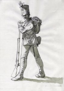 Primeiro Império (1804-1814 e 1815): fato de soldado de infantaria da linha de infantaria do exército austríaco-húngaro (Austro-Húngaro). Desenho de Alessandro Lonati de Alessandro Lonati