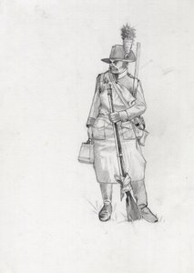 Primeiro Império (1804-1814 e 1815): soldado do exército austríaco-húngaro (Austro-Húngaro), pioneiro sapeur (ou pioneiro). Desenho de Alessandro Lonati de Alessandro Lonati