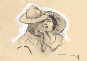 Primeira Guerra Mundial 1914-1918: IG ou IG do exército americano deixou a sua noiva para ir para a batalha. Desenho de Alessandro Lonati de Alessandro Lonati