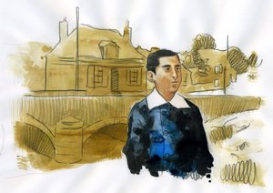 Marcel Proust young em Illiers Combray (tinta sobre papel) de Alessandro Lonati
