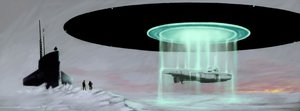 Encontro no Pólo Norte entre um submarino de submarino de submarino em "Uboot" e um disco voador (OVNI, OVNI ou extraterrestre) para a restituição de um submarino capturado por extraterrestres durante a guerra. Desenho por Alessandro Lonati