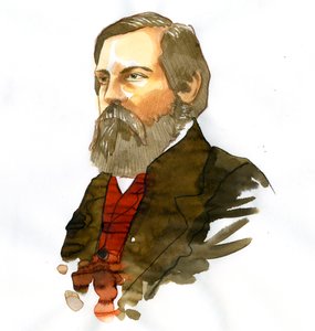 Retrato de Friedrich Engels (1820-1895), teórico e político socialista alemão de Alessandro Lonati
