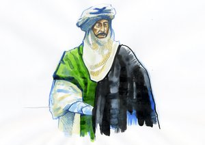 Retrato de Muawiyah I (602-680) Primeiro Califa Umayyad (Retrato de Muawiyah I) de Alessandro Lonati