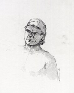 Retrato de um pirata (corsário) ou busto de um marinheiro. Desenho de Alessandro Lonati. de Alessandro Lonati