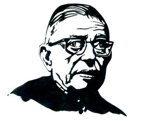 Retrato do escritor, filósofo e dramaturgo francês Jean-Paul (Jean Paul) Sartre Drawing de Alessandro Lonati