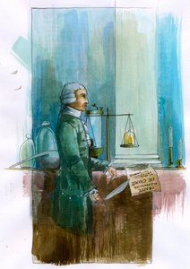 Representação de Antoine Lavoisier (1743-1794) Químico, filósofo e economista francês (Retrato do nobre e químico francês Antoine Lavoisier) Ilustração de Alessandro Lonati de Alessandro Lonati