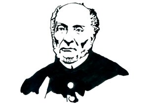 Representação de Victor Schoelcher (1804-1893) político francês, Franc Macon, conhecido por ter liderado o Decretamento da Abolição Definitiva da Escravatura em França (Retrato do Escritor Abolicionista Francês Victor Schoelcher) Ilustração de Alessandro L de Alessandro Lonati