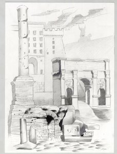 Ruínas da era romana em Roma, Fórum (foro romano) Desenho de Alessandro Lonati. de Alessandro Lonati