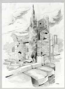 Ruínas da era romana em Roma, Fórum (foro romano) Desenho de Alessandro Lonati. de Alessandro Lonati