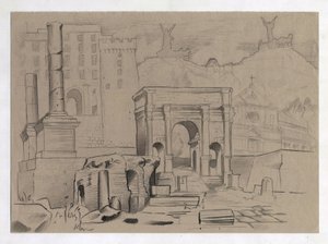 Ruínas da era romana em Roma, Fórum (foro romano) Desenho de Alessandro Lonati. de Alessandro Lonati