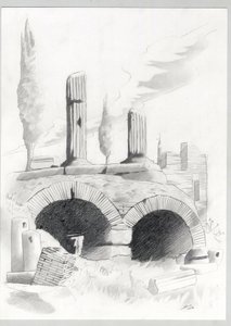 Ruínas da era romana em Roma, Fórum (foro romano) Desenho de Alessandro Lonati. de Alessandro Lonati