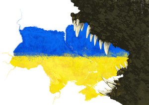 Rússia ataca a Ucrânia para a comer, 2022 (ilustração) de Alessandro Lonati