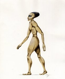 Ilustração de ficção científica: um extraterrestre ou extraterrestre (alienígena ou extraterrestre) do planeta Marte para a conquista do espaço ou universo. Desenho de Alessandro Lonati de Alessandro Lonati