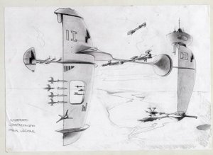 Ilustração de ficção científica: base espacial no universo com naves. Desenho de Alessandro Lonati de Alessandro Lonati