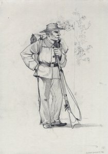 Segundo Império (1852-1870): Unificação italiana (Risorgimento), voluntário do exército Garibaldi, conhecido como combatente "camisa vermelha" pela causa de Giuseppe Garibaldi (1807-1882) em Itália de Alessandro Lonati